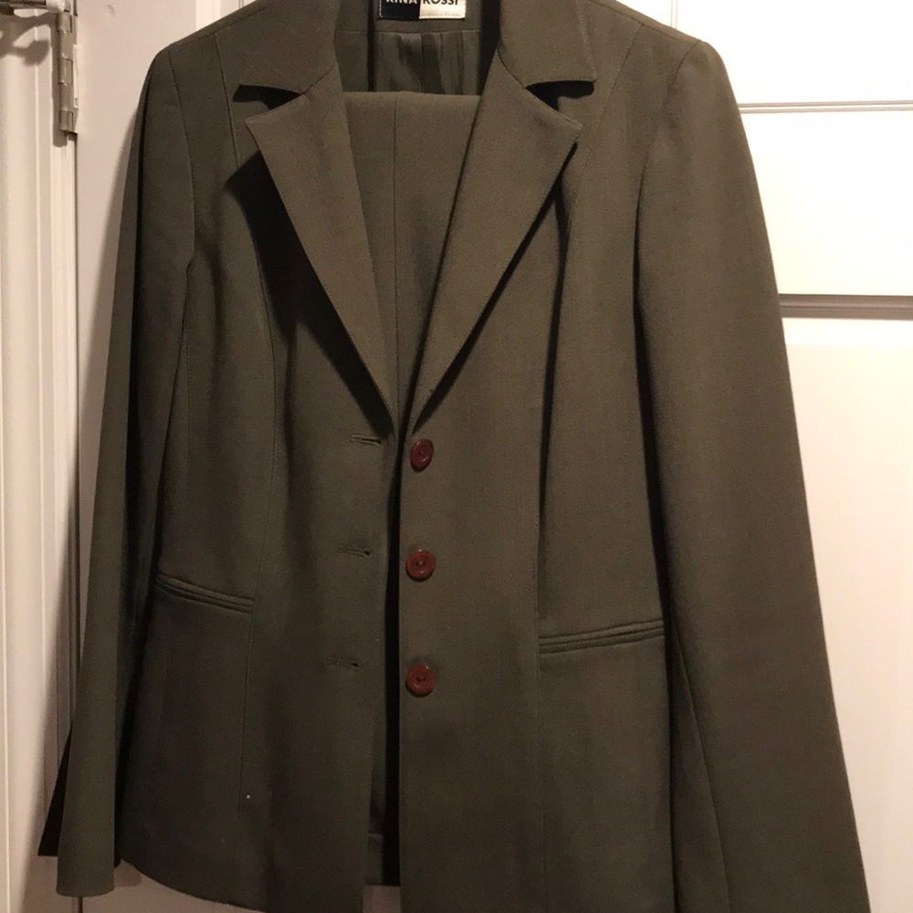 Olive pants suit